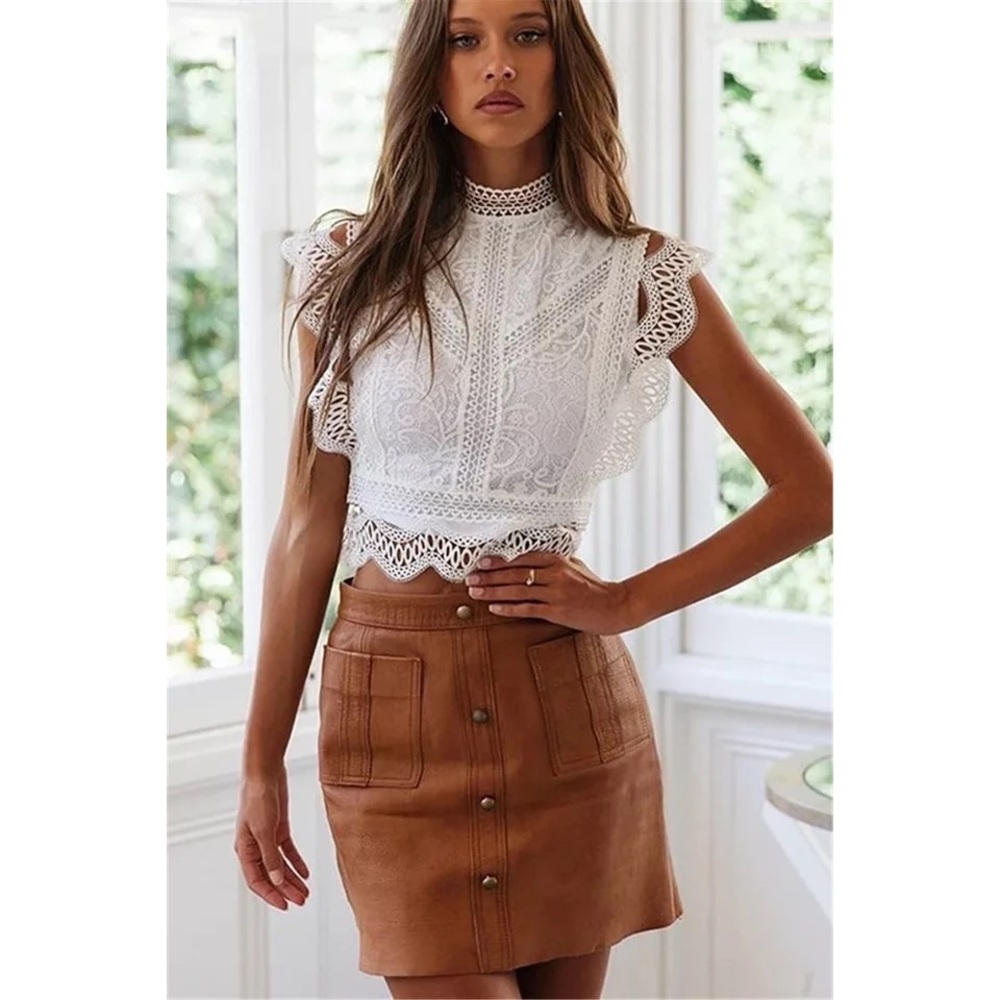 White Sleeveless Crochet Lace Crop Top